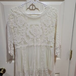 Elegant Cream Lace Dress/Long Top